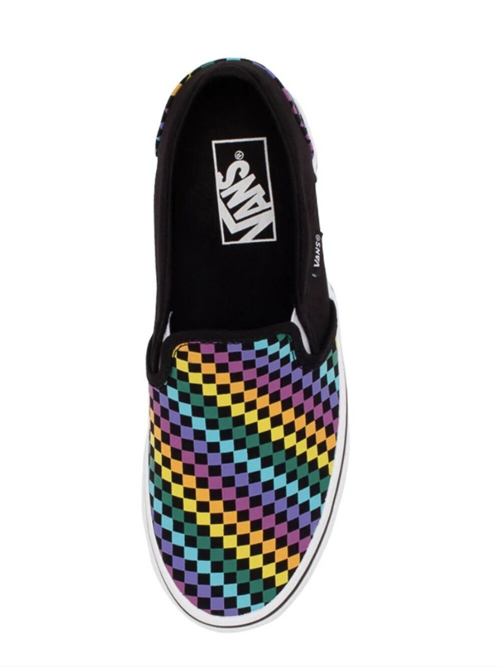 VANS Asher Slip On Shoe Rainbow Mini Check Canvas Sneakers Kids Size 13 Like New - Picture 3 of 12